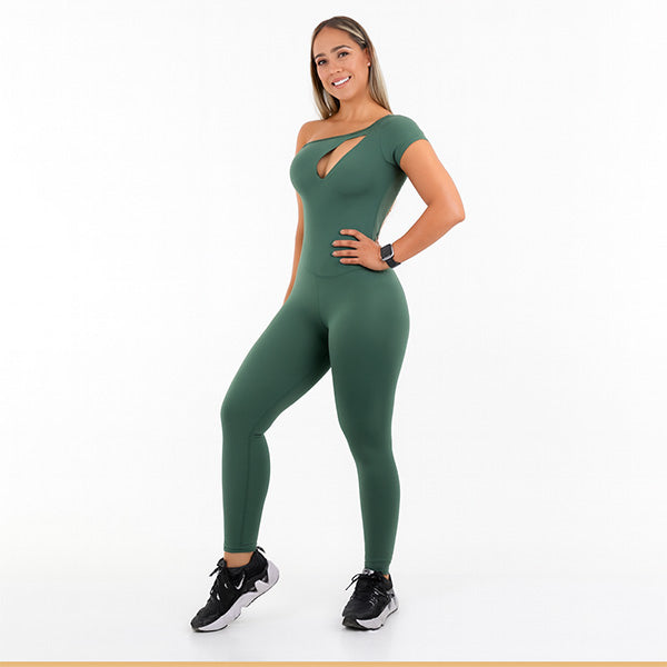 Green Chic One-Shoulder Jumpsuit - Olive Green