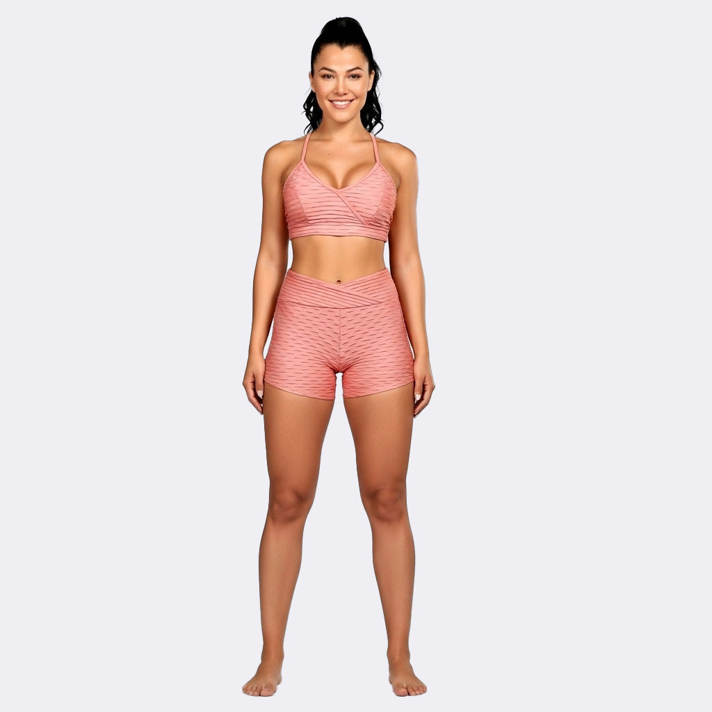 Peach Carnival Brazilian Texturized Short Set - Peach