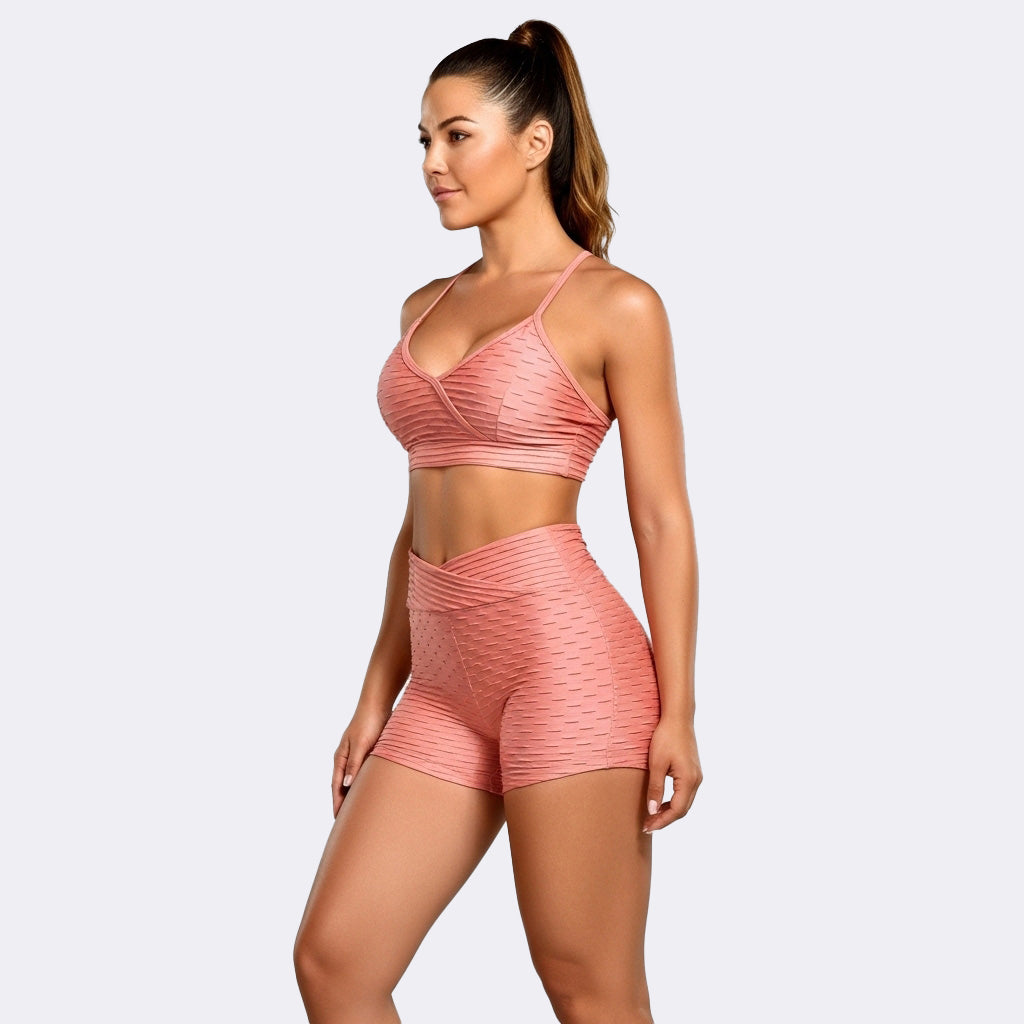 Peach Carnival Brazilian Texturized Short Set - Peach