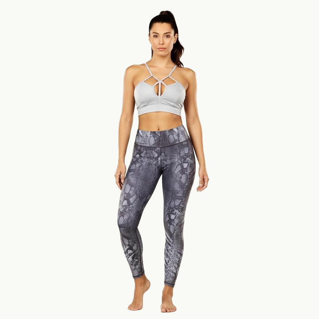 Leggings de gimnasio Silver Serpent con estampado de serpiente - Conjunto deportivo sublimado