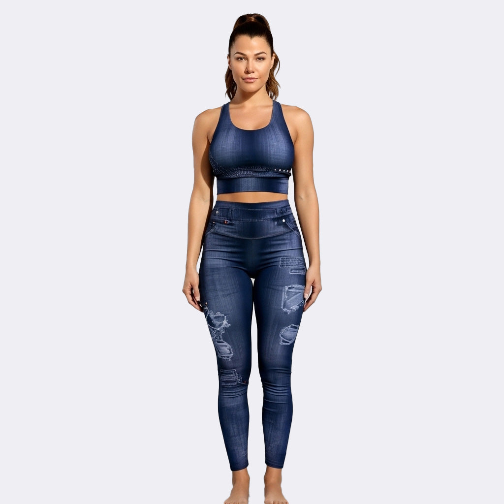 Conjunto de leggings y jeans push up