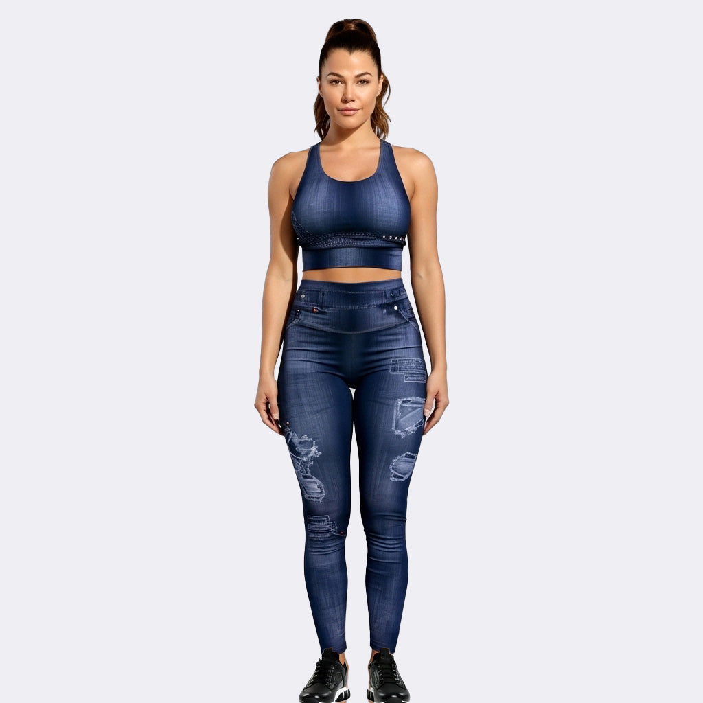 Stained Classic PushUp Leggings Set - Denim