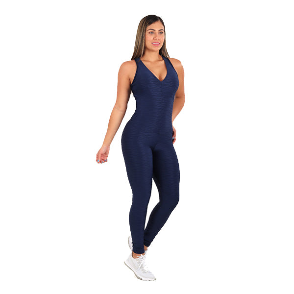 Texturized Jumpsuit Long  - Blue