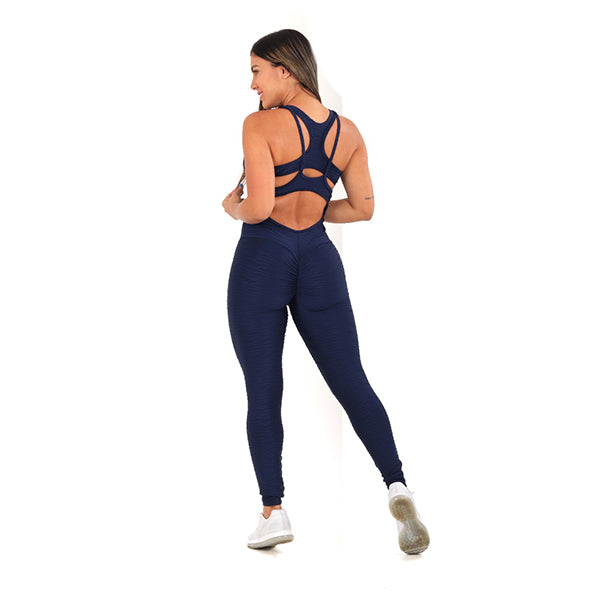 Texturized Jumpsuit Long  - Blue