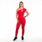 Red Elegance One-Shoulder Jumpsuit - Red