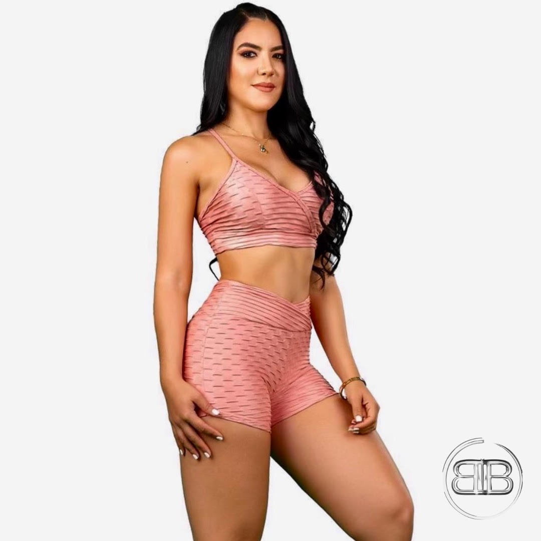 Peach Carnival Brazilian Texturized Short Set - Peach
