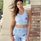 Kiss Me Denim Push-Up Leggings Set - Kisses Print