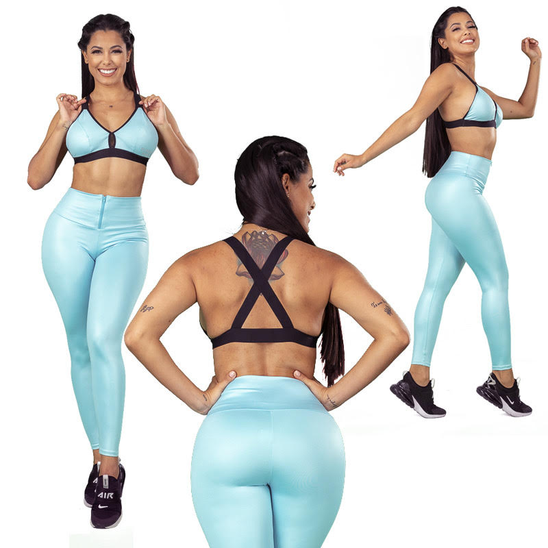 Aqua Velvet Faux Leather Ballet Set - Aqua