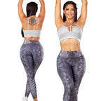 Leggings de gimnasio Silver Serpent con estampado de serpiente - Conjunto deportivo sublimado